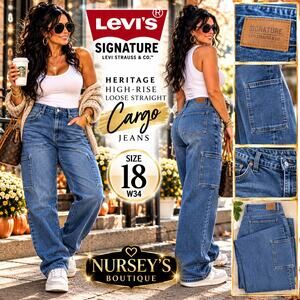 Levi Strauss Signature Heritage High Rise Loose Straight Cargo Jeans 18